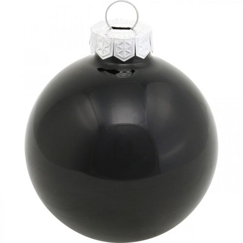 Artículo Bolas de árbol de Navidad, colgantes de árbol, bolas de cristal negro H6,5cm Ø6cm vidrio real 24 piezas