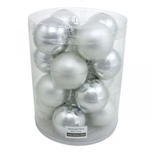 Artículo Bola de cristal, adornos para árboles, bola de árbol de Navidad plata H8.5cm Ø7.5cm vidrio real 12ud