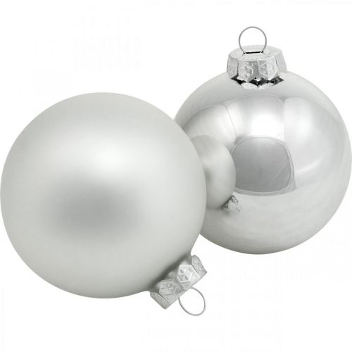 Floristik24 Bola de cristal, adornos para árboles, bola de árbol de Navidad plata H8.5cm Ø7.5cm vidrio real 12ud