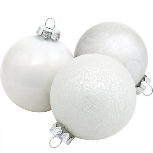 Floristik24 Bola de Navidad, bola de nieve, decoración del árbol de Navidad, bola de cristal blanca H8,5cm Ø7,5cm vidrio real 14 piezas