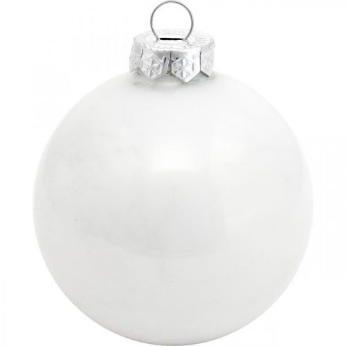 Artículo Bola de nieve, colgante de árbol, adornos de árbol de Navidad, decoración de invierno blanco H6.5cm Ø6cm vidrio real 24pcs