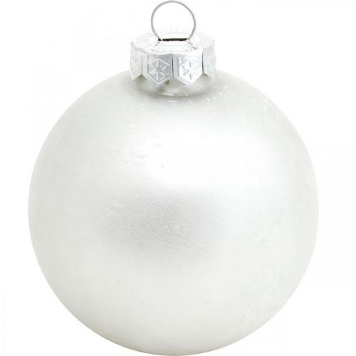 Artículo Bola de nieve, colgante de árbol, decoración del árbol de Navidad, decoración de invierno blanco H6,5cm Ø6cm vidrio real 24 piezas
