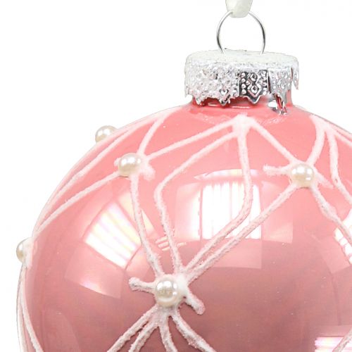 Artículo Bolas de Navidad con perlas Rosa Ø8cm 3 piezas