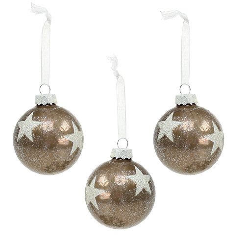 Bola navideña de vidrio con estampado de estrellas marrón claro Ø6cm 6ud