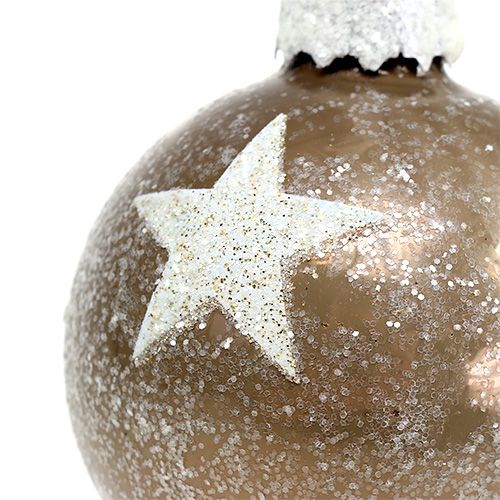 Floristik24 Bola navideña de vidrio con estampado de estrellas marrón claro Ø6cm 6ud