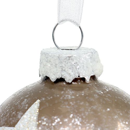 Floristik24 Bola navideña de vidrio con estampado de estrellas marrón claro Ø6cm 6ud