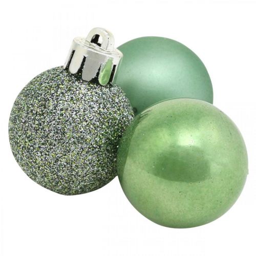 Floristik24 Mezcla de bolas de árbol, mini bola de Navidad, decoración de Adviento verde Ø2.5cm plástico 14ud