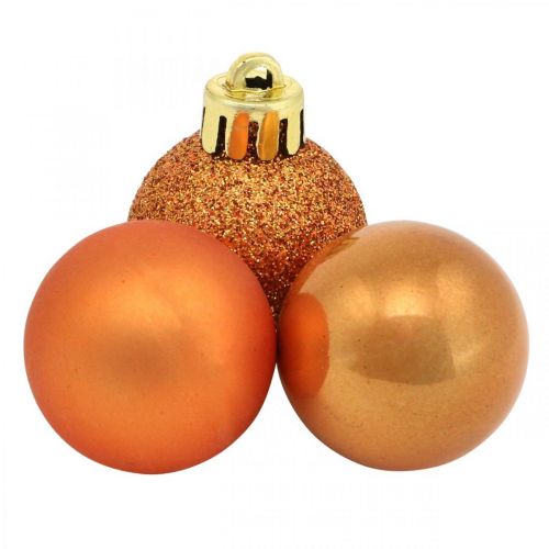 Floristik24 Mini bola para árbol de Navidad, mezcla para decoración de árboles, bola de Navidad naranja Ø2.5cm plástico 14ud