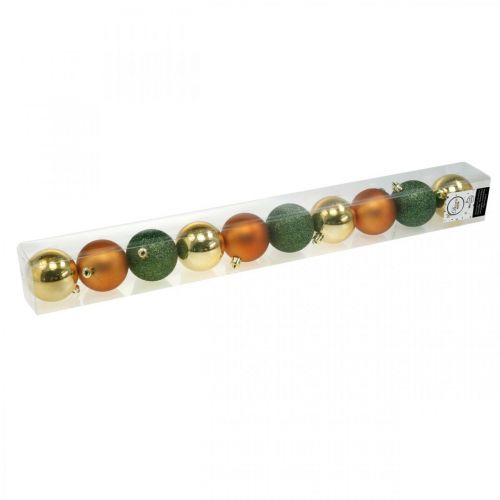 Floristik24 Bolas de Navidad, Adornos de Adviento, Adornos para árboles de Navidad naranja / dorado / verde Ø5.5cm plástico 10ud