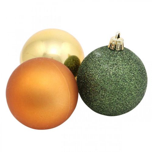 Floristik24 Bolas de Navidad, Adornos de Adviento, Adornos para árboles de Navidad naranja / dorado / verde Ø5.5cm plástico 10ud