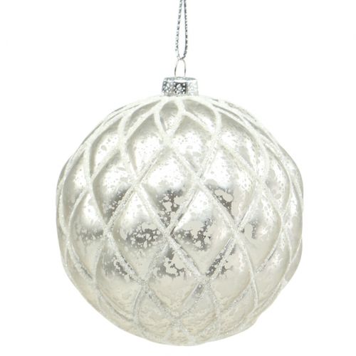 Floristik24 Bolas de Navidad con motivo de rombos plata mate, brillante Ø8cm 2ud