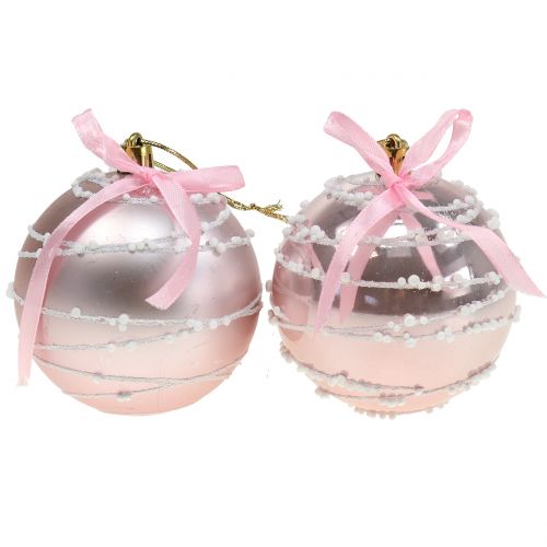 Floristik24 Bola de navidad rosa con lazo Ø8cm 2pcs