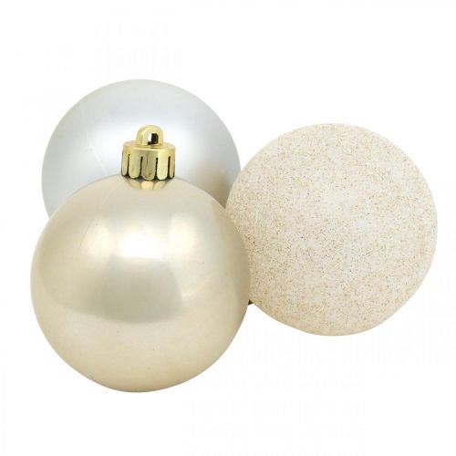 Floristik24 Adornos para árboles, Bolas de Navidad, Adornos de Adviento, Colgantes para árboles de Navidad plata / nácar / crema Ø5,5cm plástico 10ud