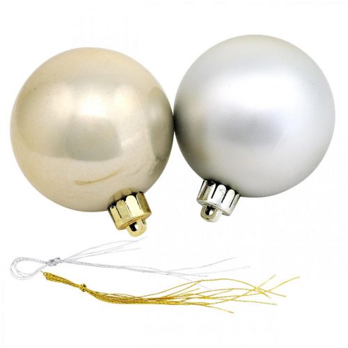 Floristik24 Adornos para árboles, Bolas de Navidad, Adornos de Adviento, Colgantes para árboles de Navidad plata / nácar / crema Ø5,5cm plástico 10ud