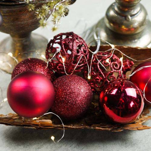 Floristik24 Bola de Navidad rojo oscuro Ø6cm 16 piezas