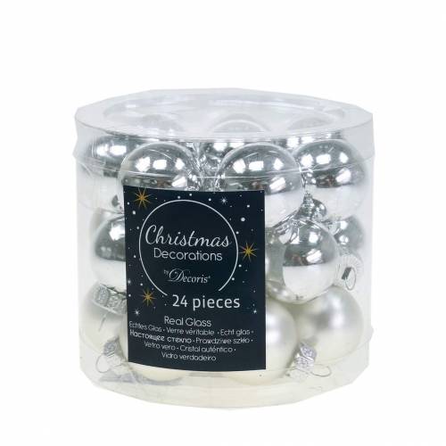 Artículo Mini bolas navideñas plateadas surtidas Ø2,5cm 24 piezas