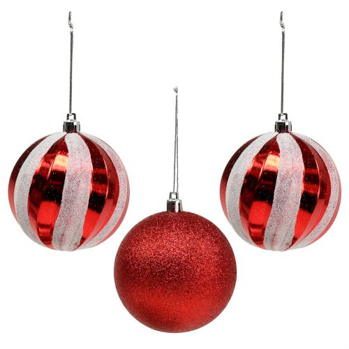 Floristik24 Bolas de Navidad de plástico rojo, blanco Ø8cm 3ud