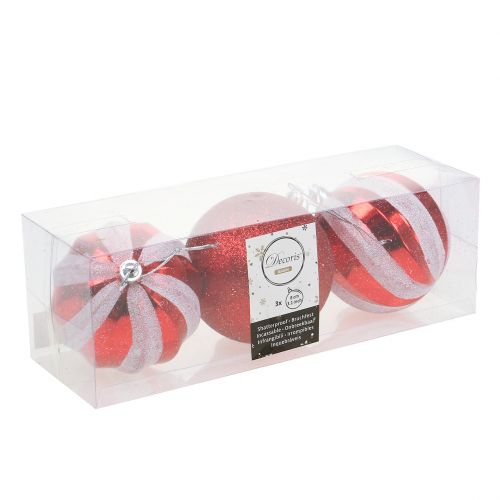 Floristik24 Bolas de Navidad de plástico rojo, blanco Ø8cm 3ud