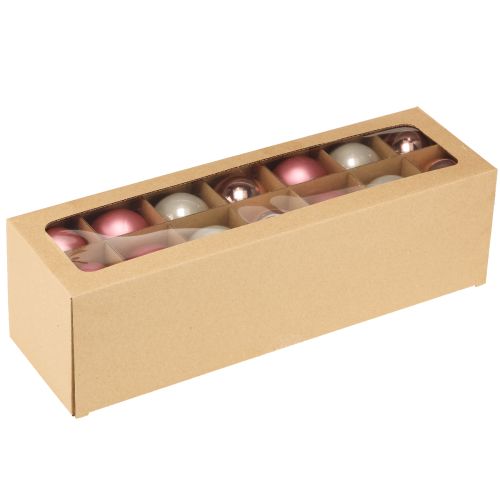Artículo Bolas navideñas de cristal para decoración de árbol, color rosa y gris, Ø50 mm, 24 unidades