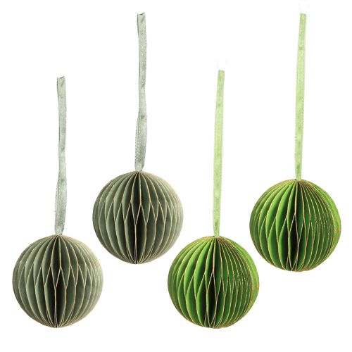 Artículo Bolas navideñas bolas de papel alveolar oro verde Ø7cm 4 piezas