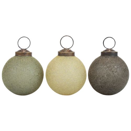 Artículo Bolas navideñas vidrio flocado amarillo/verde/gris Ø6cm 3ud