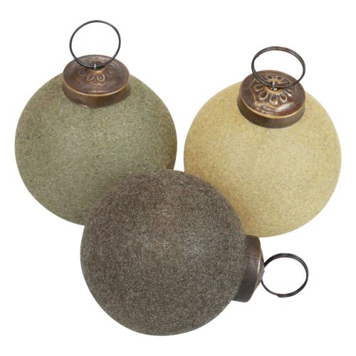 Artículo Bolas navideñas vidrio flocado amarillo/verde/gris Ø6cm 3ud