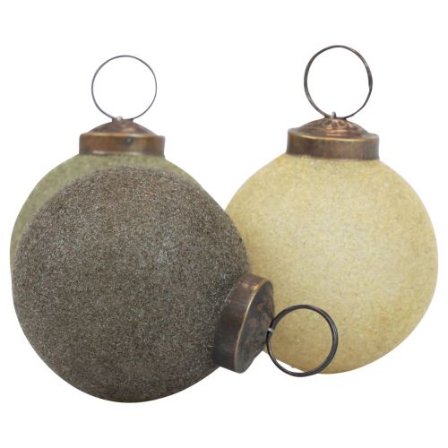 Artículo Bolas navideñas vidrio flocado amarillo/verde/gris Ø6cm 3ud