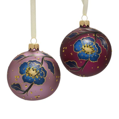 Artículo Bolas navideñas de cristal violeta bolas de árbol de Navidad flor Ø8cm 6ud