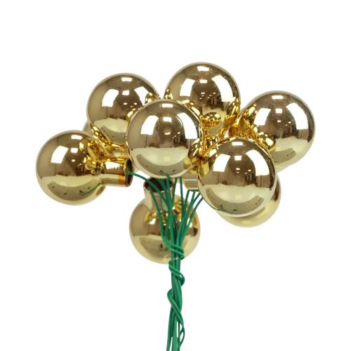 Floristik24 Bolas navideñas sobre alambre vidrio espejo bayas oro 2,5cm 140ud