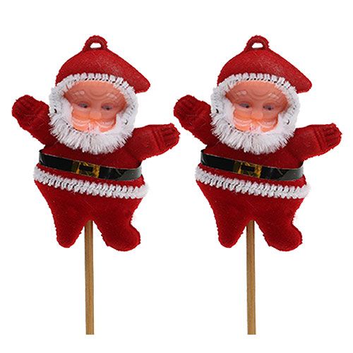 Floristik24 Papá Noel 6cm flocado rojo en palo 48uds