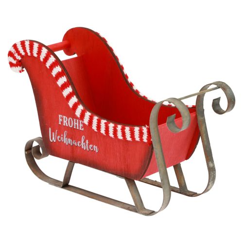 Trineo Navideño Madera Metal Rojo Feliz Navidad L26cm
