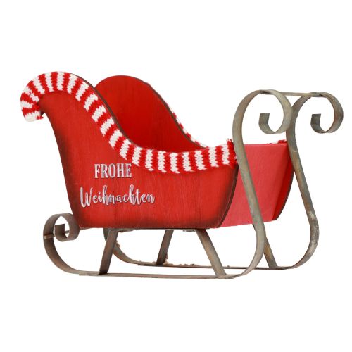 Floristik24 Trineo Navideño Madera Metal Rojo Feliz Navidad L26cm