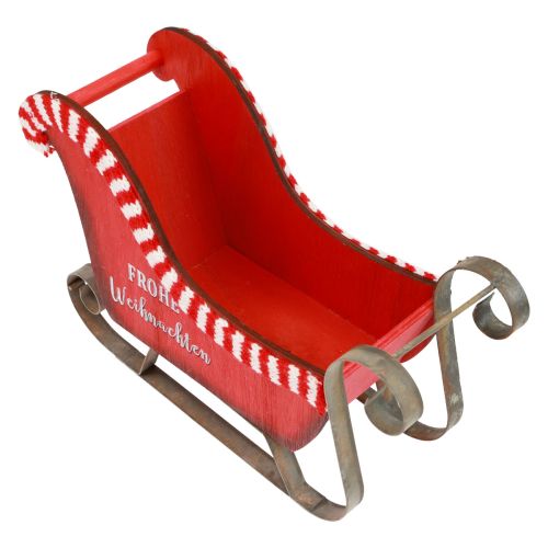 Floristik24 Trineo Navideño Madera Metal Rojo Feliz Navidad L26cm