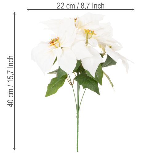 Flor de Pascua artificial, blanca, flor grande, planta decorativa, 40 cm | Floristik24.es