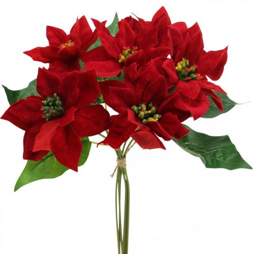 Artículo Decoración de flores artificiales de seda roja de nochebuena, 6 piezas en un ramo