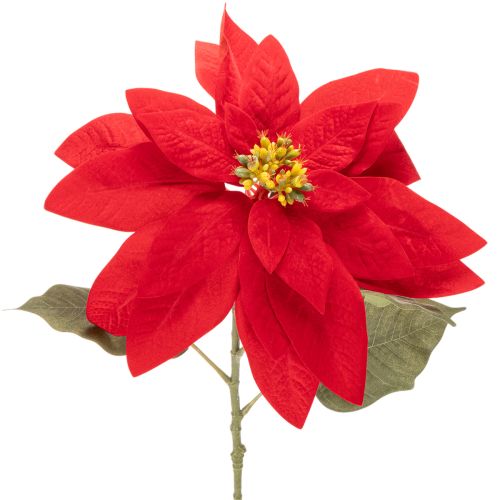 Flor de Pascua artificial roja de un solo tallo, decoración de 82 cm.