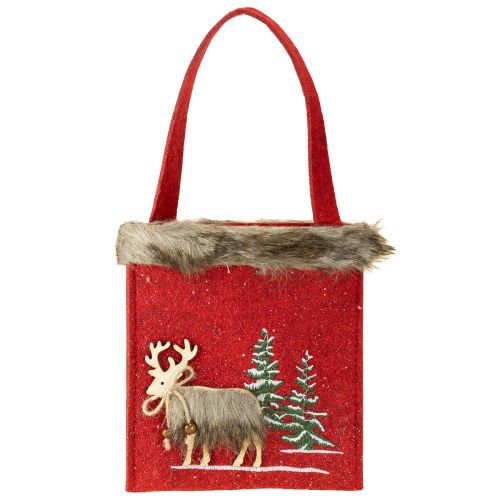 Artículo Bolsa navideña roja con pelo 15,5cm x 18cm 3uds