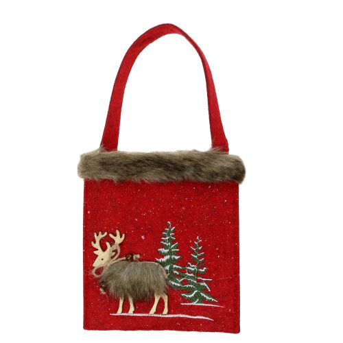 Floristik24 Bolso navideño rojo con pelo 15,5cm x 18cm 3pcs