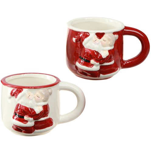 Floristik24 Taza navideña de cerámica pareja navideña rojo blanco H8,5cm 2ud