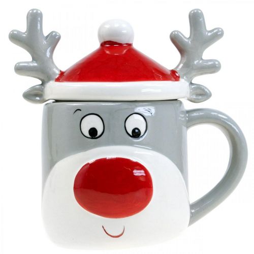 Floristik24 Taza navideña taza de reno con tapa H15cm 2 piezas