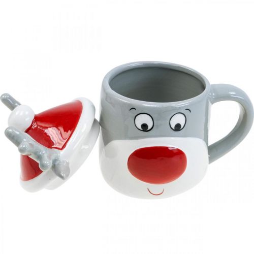 Floristik24 Taza navideña taza de reno con tapa H15cm 2 piezas