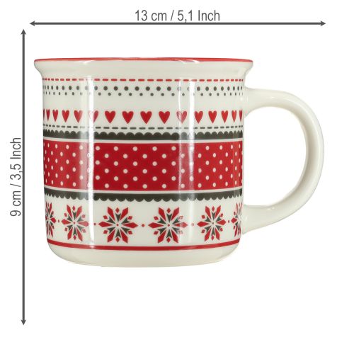 Artículo Taza navideña de cerámica roja y blanca Ø10cm H9cm