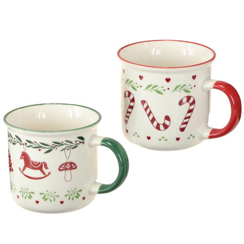 Floristik24 Taza navideña de cerámica roja, verde y crema (alto 9 cm, 2 unidades)