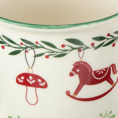 Artículo Taza navideña de cerámica roja, verde y crema (alto 9 cm, 2 unidades)