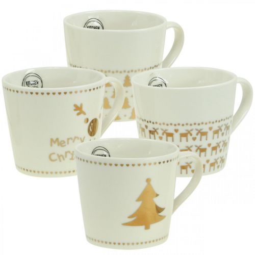 Floristik24 Tazas navideñas tazas de cerámica doradas crema H9cm 4pcs