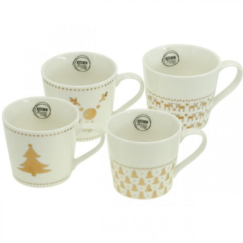 Floristik24 Tazas navideñas tazas de cerámica doradas crema H9cm 4pcs