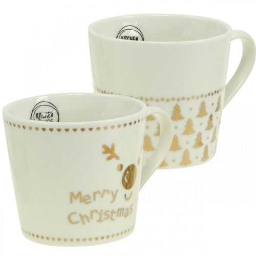 Floristik24 Tazas navideñas tazas de cerámica doradas crema H9cm 4pcs