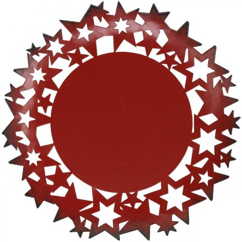 Artículo Plato navideño plato decorativo de metal con estrellas rojo Ø34cm