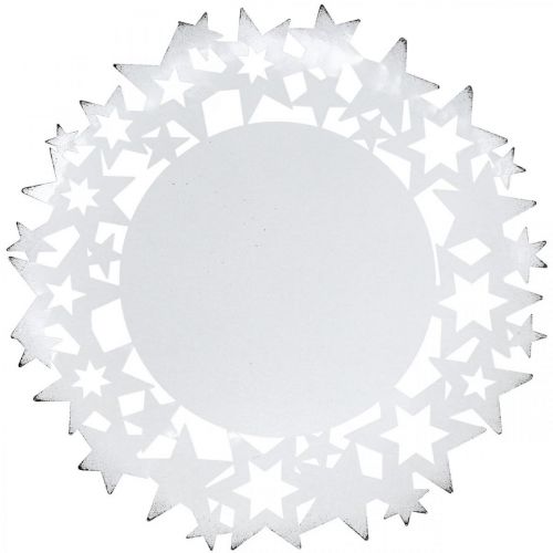 Artículo Plato navideño plato decorativo de metal con estrellas blanco Ø34cm