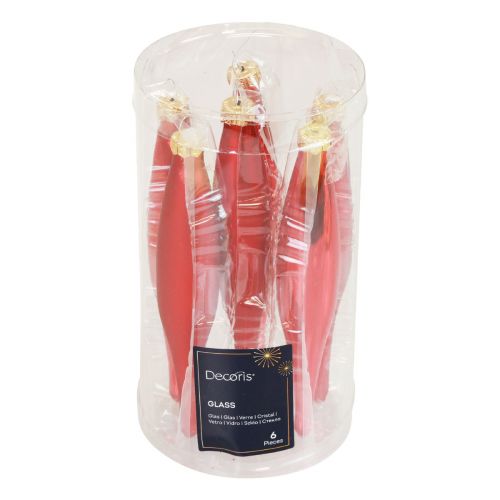 Artículo Cono navideño de cristal cono de cristal rojo brillante/mate 15cm 6ud